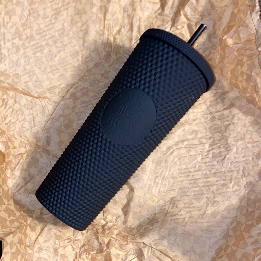 Matte black studded Starbucks tumbler